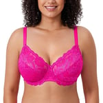 DELIMIRA Femme Soutien Gorge Grande Taille en Dentelle avec Armature sans Rembourré Rose Pailleté 85F