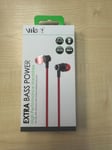 Vibe - extra bass power RED Headphones - Handsfree microphone  -  Free Delivery