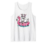 Funny Goat On Flamingo Floatie Summer Vibe Pool Party Tank Top