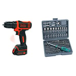 BLACK+DECKER BDCDD12-QW Perceuse-visseuse sans fil - Chargeur inclus, 10.8V, Sans coffret, 1 batterie & Mannesmann 29896 Coffret de vissage 122 pièces (Import Allemagne)