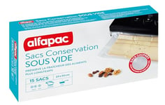 Alfapac - Sachets de Conservation sous Vide - Cuisson sous Vide à l'eau et à La Vapeur - Protection Réfrigérateur et Congélateur - Compatible Machines sous Vide - 15 Sachets