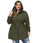 Hanna Nikole Manteau Imperméable Long À Capuche Pour Femme - Coupe-Vent Léger Et Imperméable Avec Fermeture Éclair Veste De Sport Avec Poches Armée Verte 54