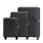 WITTCHEN Travel Suitcase Carry-On Cabin Luggage Hardshell Made of Polycarbonate with 4 Spinner Wheels Combination Lock Telescopic Handle GL Style Line Set of 3 suitcases Black