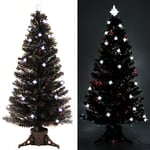 WeRChristmas 5 ft Black Pre-Lit Multi-Colour Fibre Optic Christmas Tree with 32 LED White Stars and Topper