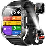 Blackview Military Smart Watch for Men - Answer/Make Calls, 2.01" Outdoor Sports Fitness Tracker with 900mAh Battery/Flashlight/Compass/Heart Rate/SpO2/Sleep, 150+ Sports Smartwatch for Android iOS