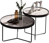 Home Accessories Table Furniture Nesting Table Coffee Table End Tables Modern Furniture Decor Round Side Table for Living Room Balcony Home and Office l White Marble and Black Metal Frame