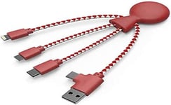 Câble Multi USB Mr Bio 4 en 1 - Câble USB Durable - Chargeur USB Universel pour Smartphone Apple iPhone Samsung Google Huawey Xiaomi OnePlus LG Kindle (Rouge)