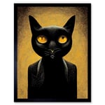 Black Cat Le Chat Noir Modern Mustard Art Print Framed Poster Wall Decor 12x16 inch