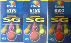 2 Konica E180 VHS Tapes SG Super Standard Blank Video Cassette 3 Hours / 6 LP