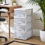 Plastic 4 Drawer Storage Tower Unit Grey