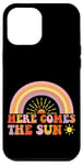 Coque pour iPhone 12 Pro Max Here Comes The Sun Style rétro arc-en-ciel