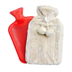 Bouillotte avec Housse. Bouillotte pour le dos, les lombaires, le ventre et les mains. Bouteille d’eau Chaude, 1,6 L. Sac Chauffe-lit. Housse en Peluche avec Pompons, Lavable et Amovible.