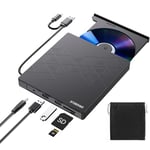 ORIGBELIE External DVD Drive, CD Drive USB 3.0 Typle C CD/DVD ROM +/-RW Adapter with USB Port DVD Burner for Laptop PC Desktop Computer, Optical Disk Drive CD Player Compatible with Mac Windows Linux