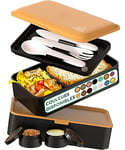 Umami Bento Lunch Box, Couverts & 2 Pots à Sauce Inclus, Boîte à Lunch Étanche, Lunchbox Adulte, Micro-Ondable, Boîte Repas Compartimentée, Noir et Or, 1200 ml