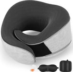 Memory Foam Travel Pillow Neck Support with Washable Cover, Eyemask & Earplugs