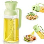 Oil Sprayer Bottle for Cooking, 2 in 1 Olive Oil Dispenser Bottle for Kitchen, 19oz/550ml Glass Oil Mister Spray and Pour Bottle with Measuring Scale, Kitchen Gadgets for Air Fryer, Salad, BBQ (Green)