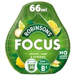 Robinsons Focus Benefit Drops Lemon, Lime & Ginseng with Vitamin B3 and Zinc - With Real Fruit Juice - No Artificial Colours - No Added Sugar - Perfect for Travel - 66ml