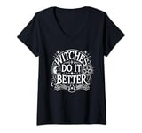 Womens Witches Do It Better Moon Star Witch Pentacles V-Neck T-Shirt