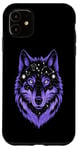 Coque pour iPhone 11 Illustration de visage de loup cosmique violet célestre