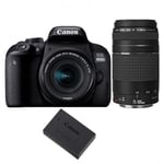 CANON EOS 800D reflex 24.2 mpix KIT EF-S 18-55mm F4-5.6 IS STM+ EF 75-300mm F4-5.6 III + CANON Battery LP-E17