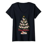 Womens Siamese Cat Xmas Lighting Santa Siamese Cat Christmas Tree V-Neck T-Shirt