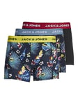 JACK & JONES Men's Jacflower Bird Trunks 3 Pack Noos Boxer Shorts, Surf the Web/Detail:black - Black, XL