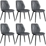 Yaheetech Lot de 6 Chaises de Salle à Manger Dossier Ergonomique Chaises de Cuisine Assise en Velours Bien Rembourrée Chaises de Chambre Cadre en Métal Capacité de Charge Maximale 136 kg Gris Foncé