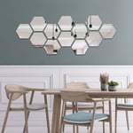 Einemgeld - 12 Pièces Miroir Acrylique Adhésif Autocollant Mural Miroirs Muraux Stickers Salon Chambre Décor tv Fond Décoration (Hexagone, Argent)