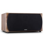 auna Linie 501 SW - Subwoofer actif de 250W RMS pour utilisation home cinéma, hifi - châssis frontfire en bois, technologie 2 voies, 2 x subwoofer 8', revetement haut-parleur amovible - noyer