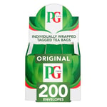 PG Tips Original, Black Tea Bags Bulk, Individually Wrapped String & Tag Teabags, Signature Taste, Refreshing & Flavourful, 200 Plant Based Biodegradable Envelopes