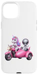 Coque pour iPhone 15 Plus Licorne et extraterrestre OVNI équitation une moto garçons filles femmes