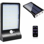 Lampe Solaire Extérieure 48 led Détecteur de Mouvement Dimmable avec Télécommande sans Fil Lampe Solaire Étanche pour Porte Patio Noire Sans Poteau