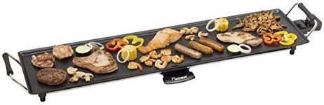 Bestron Plancha électrique, Barbecue electrique XXL avec revêtement anti-adhésif, Gril de table pouvant jusqu'à 8 personnes, Surface de cuisson extra longue, Couleur: noir