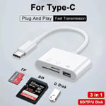 Lecteur De Carte Mémoire Lightning Vers Sd Tf,Adaptateur 3 En 1 Pour Iphone 15 14 13 12 Pro Max,Caméra Usb C,Pour Samsung Xiaomi - Type 3 In 1 Type C