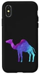 Coque pour iPhone X/XS Bleu violet cyan camel sur fond noir amoureux des animaux