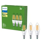 PHILIPS Clear Ultra Efficient LED Candle Bulb (3 Pack), E14, 2.3W, Warm White Light 2700k, Energy Efficiency A