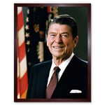 Official Portrait US President Ronald Reagan Photograph Politician USA Flag Art Print Framed Poster Wall Decor 12x16 inch