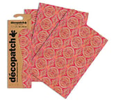 Décopatch C393O - Une pochette de 3 feuilles de papier imprimé 30x40 cm, Kenja orange prune or, Modèle 393