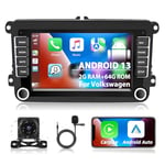 Podofo Autoradio avec sans Fil Carplay et Android Auto pour VW Volkswagen Polo Golf 5 V 6 Tiguan Touran Passat Caddy 7 Pouces Bluetooth avec Écran Tactile WiFi GPS RDS + Caméra de Recul & Microphone