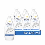 Dove Hydrate Body Wash Body Cleanser Shower Gel With Plant-Based Moisturisers For Softer, Smoother Skin After One Shower 6X 450 Ml