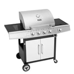 Barbecue Gaz sur Chariot - Royal Gourmet - 4+1Brûleurs Puissance 14,5kW - 2 Grilles en Émaillée-Surface de Cussion 60 x 42 cm-Argent