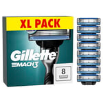 Gillette Mach3 Razor Blades Men, Pack of 8 Razor Blade Refills, Upgraded Lubrastrip for an Enhanced Glide