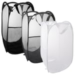 ASelected Lot de 3 paniers à linge pliables - 36 x 36 x 58 cm - Portable - En maille - Pour salle de bain, dortoir, voyage (blanc, noir, gris foncé)