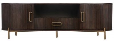 Luxor Brown Fluted Ribbed TV Unit, 181.5cm W with Storage for Television Upto 65in Plasma