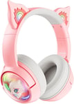 Casque Bluetooth Sans Fil,Casque De Jeu Avec Oreille De Chat Gaming Headphones Avec Microphone Casque Gaming Avec Lumière Led Rvb Et Son Surround 7.1 Stéréo Hd Casque Audio Pour Pc,Tv(Rose)