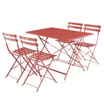 Salon de jardin bistrot pliable - Emilia rectangulaire Terra Cotta - Table 110x70cm avec quatre chaises pliantes. acier thermolaqué - Terracotta