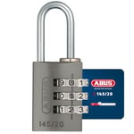 ABUS Combination Lock 145/20 Titanium - Luggage Lock, Locker Lock and Much More. - Aluminium Padlock - Individually Adjustable Numerical Code - ABUS Security Level 3