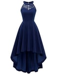 Bbonlinedress Robe Cocktail Mariage de Soirée Femme Longue pour Cocktail Bal de Promo Guinguette Demoiselle d'honneur Epaule Dénudée Navy S