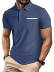 YUNDAI Mens Polo Shirts Summer Short Sleeve Breathable Cotton Buttons T-Shirt Casual Golf Tennis Gym Tops for Men UK with Pocket, X-Large Chambray