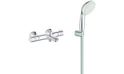 Grohe 34567000 Grohtherm 800 Thermostat Tap Fitting for Wall Mounting + GROHE 27799001 | Tempesta 100 Hand Shower Set | 2 Sprays